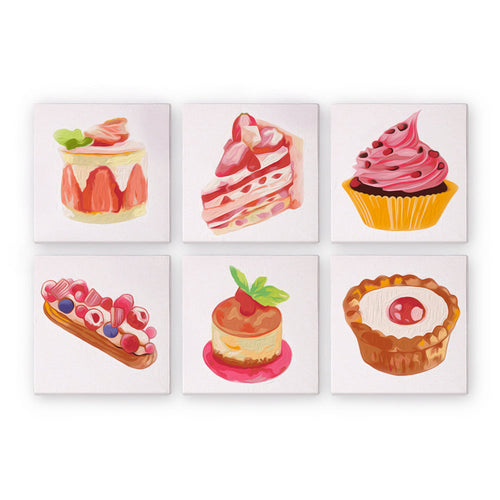 Mini Schilderen op Nummer 15x15cm (6 stuks) - Serie Zoete Desserts 1
