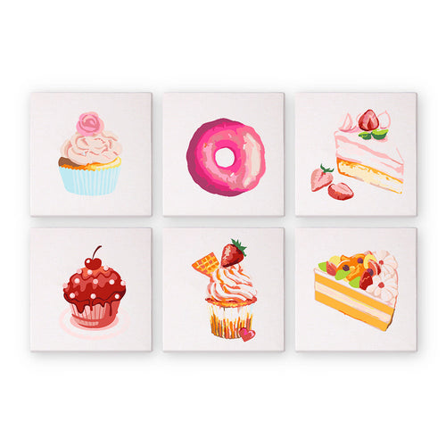 Mini Schilderen op Nummer 15x15cm (6 stuks) - Serie Zoete Desserts 2
