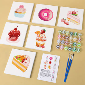 Mini Schilderen op Nummer 15x15cm (6 stuks) - Serie Zoete Desserts 2