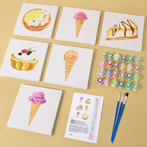 Mini Schilderen op Nummer 15x15cm (6 stuks) - Serie Zoete Desserts 3