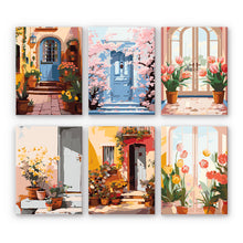 Afbeelding in Gallery-weergave laden, Mini Schilderen op Nummer 15x20cm (6 stuks) - Europese Architectuur en Bloemen