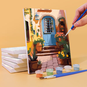 Mini Schilderen op Nummer 15x20cm (6 stuks) - Europese Architectuur en Bloemen