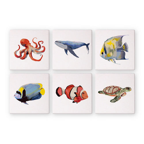 Mini Schilderen op Nummer 15x15cm (6 stuks) - Serie Oceaanschepsels