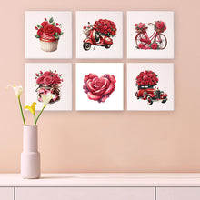 Afbeelding in Gallery-weergave laden, Mini Schilderen op Nummer 15x15cm (6 stuks) - Serie Rode Roos Valentijn 1