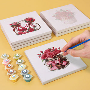 Mini Schilderen op Nummer 15x15cm (6 stuks) - Serie Rode Roos Valentijn 1