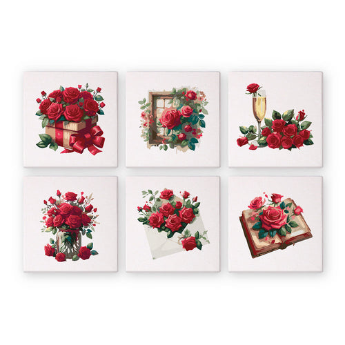 Mini Schilderen op Nummer 15x15cm (6 stuks) - Serie Rode Roos Valentijnsdag 2