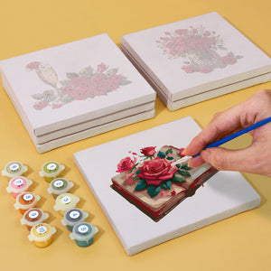 Mini Schilderen op Nummer 15x15cm (6 stuks) - Serie Rode Roos Valentijn 2