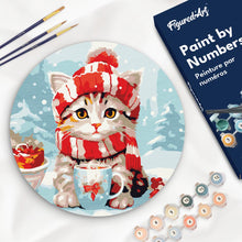 Afbeelding in Gallery-weergave laden, Schilderen op Nummer op Houten Schijf - Schattige Kat met Rode Sjaal
