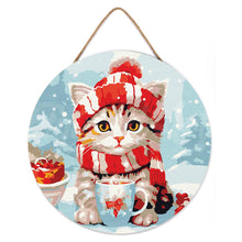 Afbeelding in Gallery-weergave laden, Schilderen op Nummer op Houten Schijf - Schattige Kat met Rode Sjaal