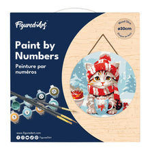 Afbeelding in Gallery-weergave laden, Schilderen op Nummer op Houten Schijf - Schattige Kat met Rode Sjaal