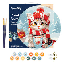 Afbeelding in Gallery-weergave laden, Schilderen op Nummer op Houten Schijf - Schattige Kat met Rode Sjaal