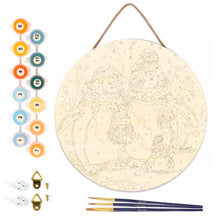 Afbeelding in Gallery-weergave laden, Schilderen op Nummer op Houten Schijf - Pinguïnfamilie in de Sneeuw