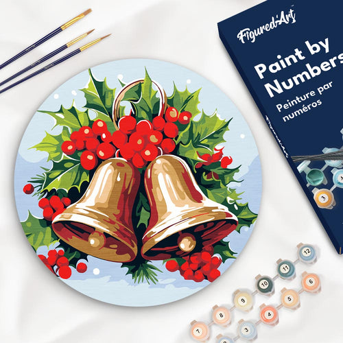 Schilderen op Nummer op Houten Schijf - Kerstklokken