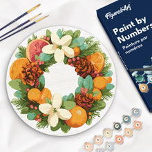 Afbeelding in Gallery-weergave laden, Schilderen op Nummer op Houten Schijf - Krans van dennen en citrus