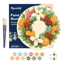 Afbeelding in Gallery-weergave laden, Schilderen op Nummer op Houten Schijf - Krans van dennen en citrus