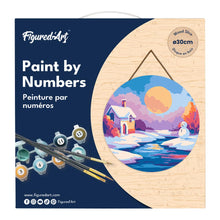 Afbeelding in Gallery-weergave laden, Schilderen op Nummer op Houten Schijf - Wintertafereel bij zonsondergang