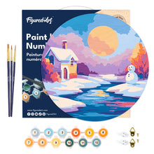 Afbeelding in Gallery-weergave laden, Schilderen op Nummer op Houten Schijf - Wintertafereel bij zonsondergang