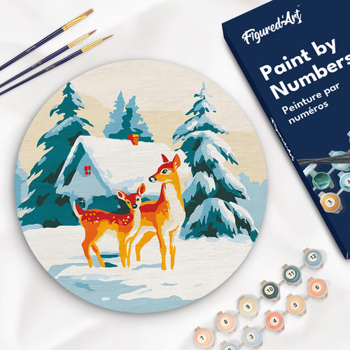 Schilderen op Nummer op Houten Schijf - Hert en hut