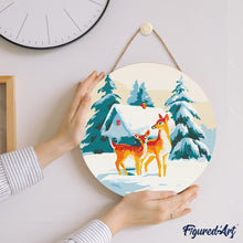 Afbeelding in Gallery-weergave laden, Schilderen op Nummer op Houten Schijf - Hert en hut