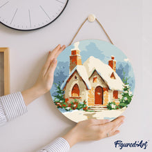 Afbeelding in Gallery-weergave laden, Schilderen op Nummer op Houten Schijf - Bakstenen huis in de winter