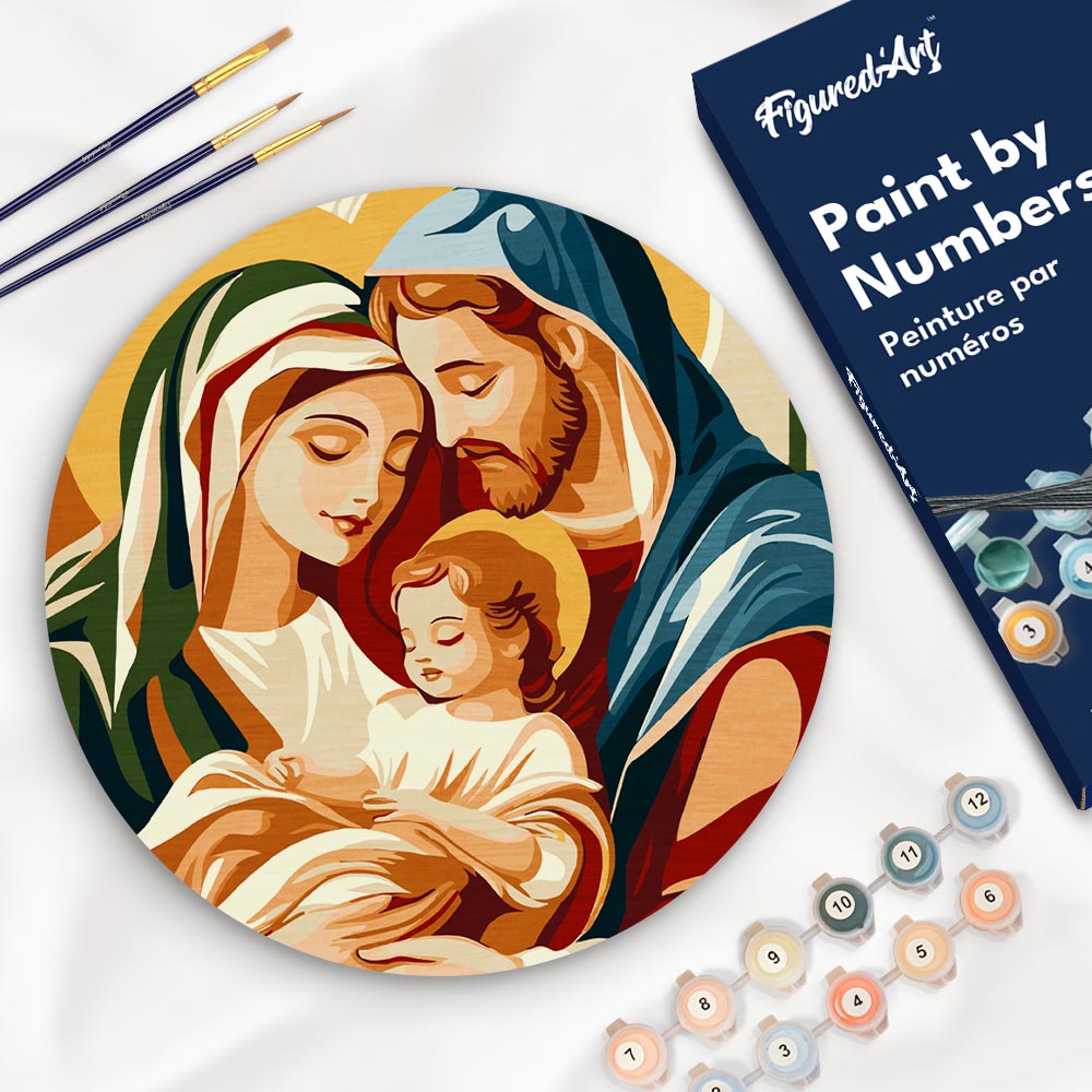 Schilderen op Nummer op Houten Schijf - Heilige Familie