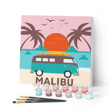 Afbeelding in Gallery-weergave laden, Mini Peinture par Numéros petit format 20x20cm avec cadre Plage Malibu