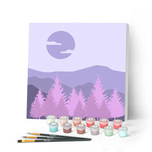 Afbeelding in Gallery-weergave laden, Mini Peinture par Numéros petit format 20x20cm avec cadre Forêt de Sapins
