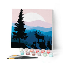 Afbeelding in Gallery-weergave laden, Mini Peinture par Numéros petit format 20x20cm avec cadre Cerf majestueux et Paysage