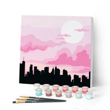 Afbeelding in Gallery-weergave laden, Mini Peinture par Numéros petit format 20x20cm avec cadre New York sous un Ciel rosé