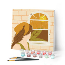 Afbeelding in Gallery-weergave laden, Mini Peinture par Numéros petit format 20x20cm avec cadre Femme au Foulard