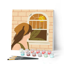 Afbeelding in Gallery-weergave laden, Mini Peinture par Numéros petit format 20x20cm avec cadre Femme au Foulard