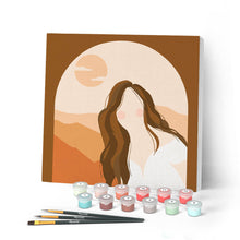 Afbeelding in Gallery-weergave laden, Mini Peinture par Numéros petit format 20x20cm avec cadre Femme et Arcade