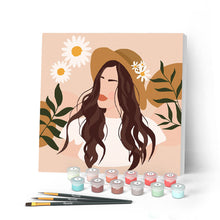 Afbeelding in Gallery-weergave laden, Mini Peinture par Numéros petit format 20x20cm avec cadre Femme et Marguerites