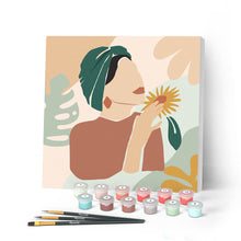 Afbeelding in Gallery-weergave laden, Mini Peinture par Numéros petit format 20x20cm avec cadre Femme au Turban vert