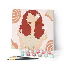 Afbeelding in Gallery-weergave laden, Mini Peinture par Numéros petit format 20x20cm avec cadre Femme et Fleur dans les Cheveux