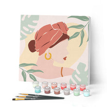 Afbeelding in Gallery-weergave laden, Mini Peinture par Numéros petit format 20x20cm avec cadre Femme au Turban de profil