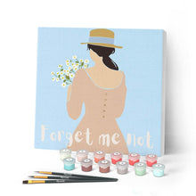 Afbeelding in Gallery-weergave laden, Mini Peinture par Numéros petit format 20x20cm avec cadre Forget me not