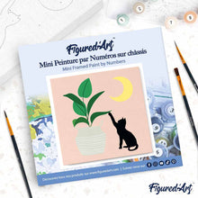 Afbeelding in Gallery-weergave laden, Mini Schilderen op Nummer met Frame - Kitten en planten in het maanlicht