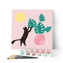 Afbeelding in Gallery-weergave laden, Mini Peinture par Numéros petit format 20x20cm avec cadre Chaton et plante au Soleil