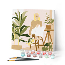 Afbeelding in Gallery-weergave laden, Mini Peinture par Numéros petit format 20x20cm avec cadre Femme et Bouquet