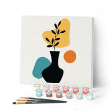 Afbeelding in Gallery-weergave laden, Mini Peinture par Numéros petit format 20x20cm avec cadre Plante et Vase noir