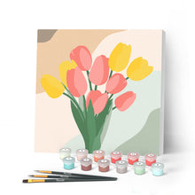 Afbeelding in Gallery-weergave laden, Mini Peinture par Numéros petit format 20x20cm avec cadre Bouquet de Tulipes
