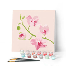 Afbeelding in Gallery-weergave laden, Mini Peinture par Numéros petit format 20x20cm avec cadre Branche d'Orchidée
