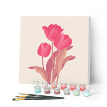 Afbeelding in Gallery-weergave laden, Mini Peinture par Numéros petit format 20x20cm avec cadre 3 Tulipes roses