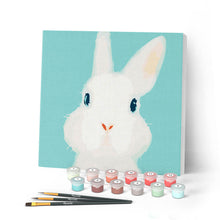 Afbeelding in Gallery-weergave laden, Mini Peinture par Numéros petit format 20x20cm avec cadre Lapin blanc