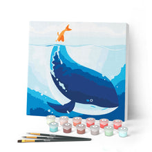 Afbeelding in Gallery-weergave laden, Mini Peinture par Numéros petit format 20x20cm avec cadre Baleine Bleue