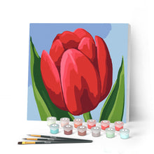 Afbeelding in Gallery-weergave laden, Mini Peinture par Numéros petit format 20x20cm avec cadre Tulipe Rouge