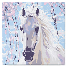 Afbeelding in Gallery-weergave laden, Mini Schilderen op Nummer met Frame - Paard en witte bloemen