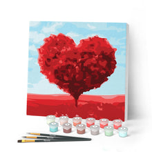 Afbeelding in Gallery-weergave laden, Mini Peinture par Numéros petit format 20x20cm avec cadre Arbre rouge Coeur