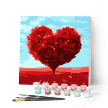 Afbeelding in Gallery-weergave laden, Mini Peinture par Numéros petit format 20x20cm avec cadre Arbre rouge Coeur